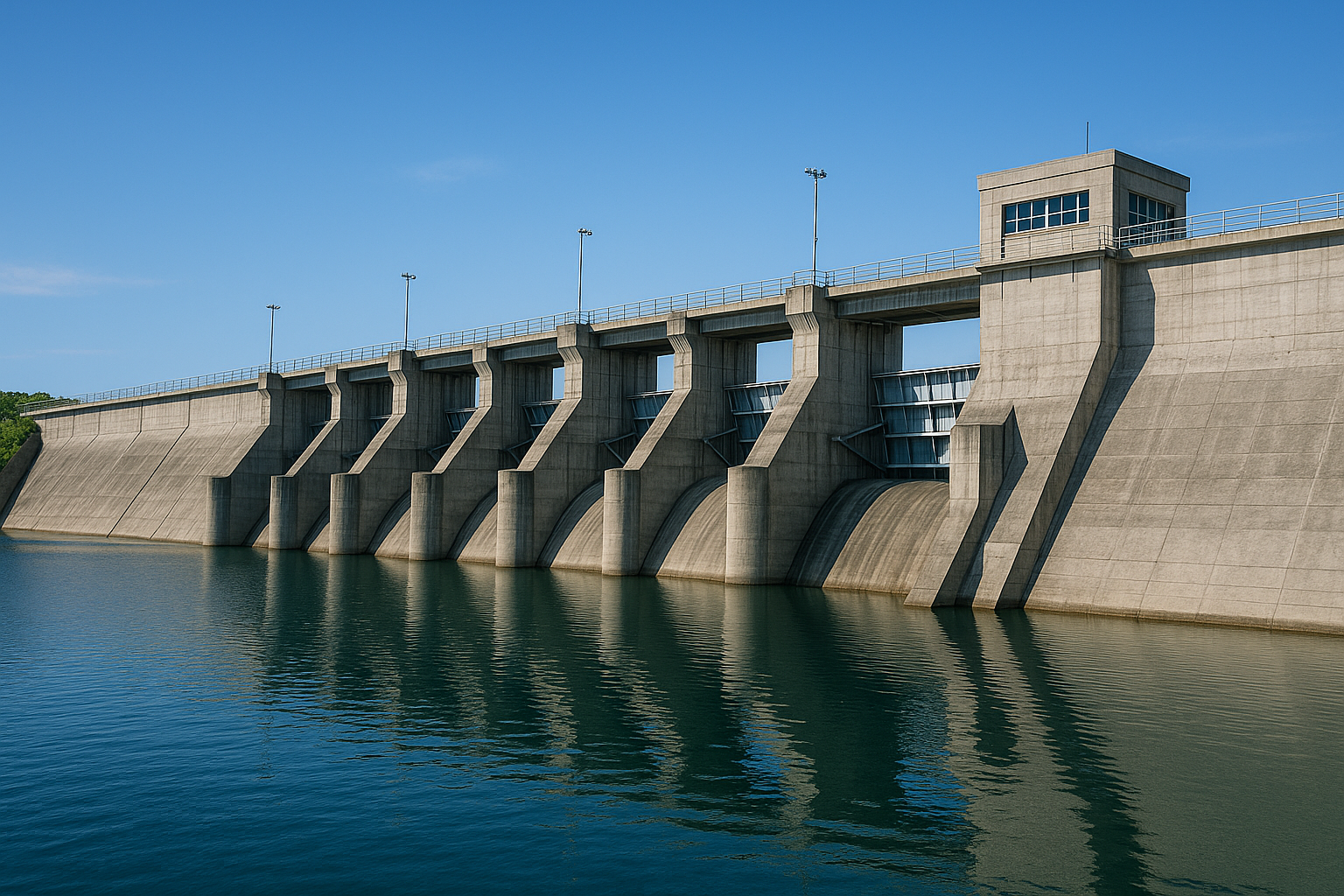 Major concrete infrastructure project - dam with spillway gates